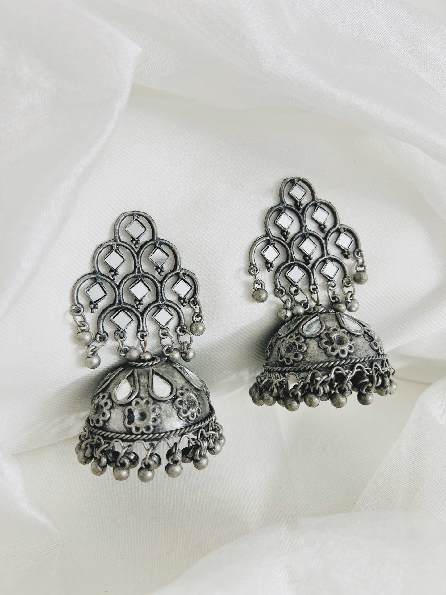 Oxidised German Silver Mirror Jhumka