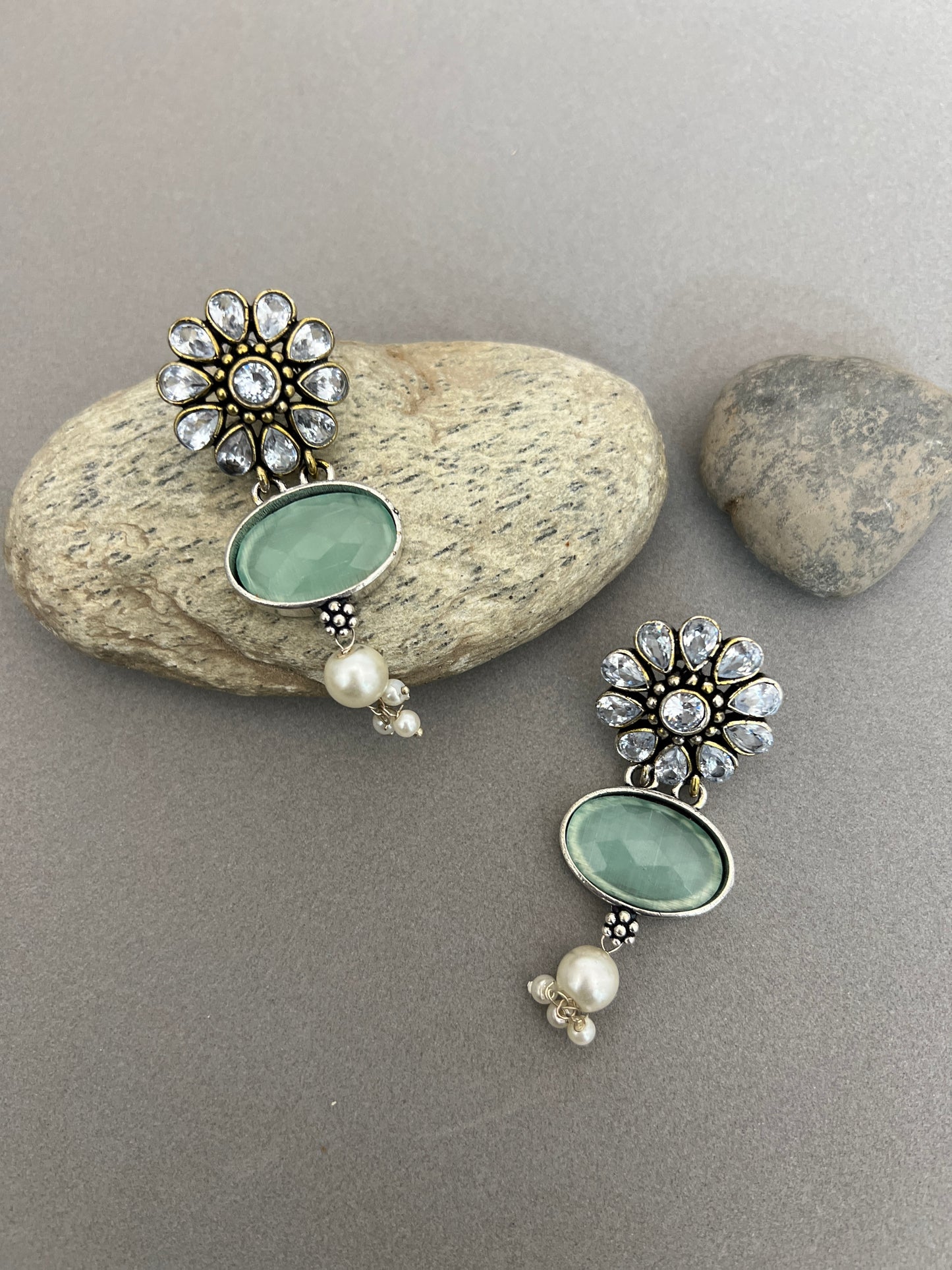 Sea Green Floral Dangling Party Wear Earrings.