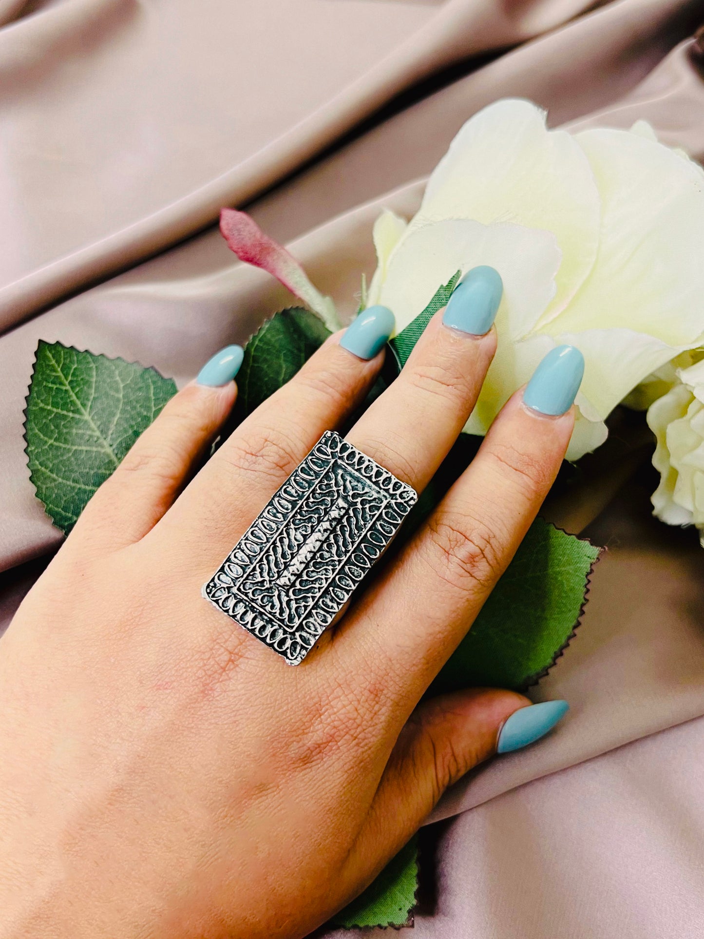 Rectangular Chunky Boho Tribal Finger Ring Free Size