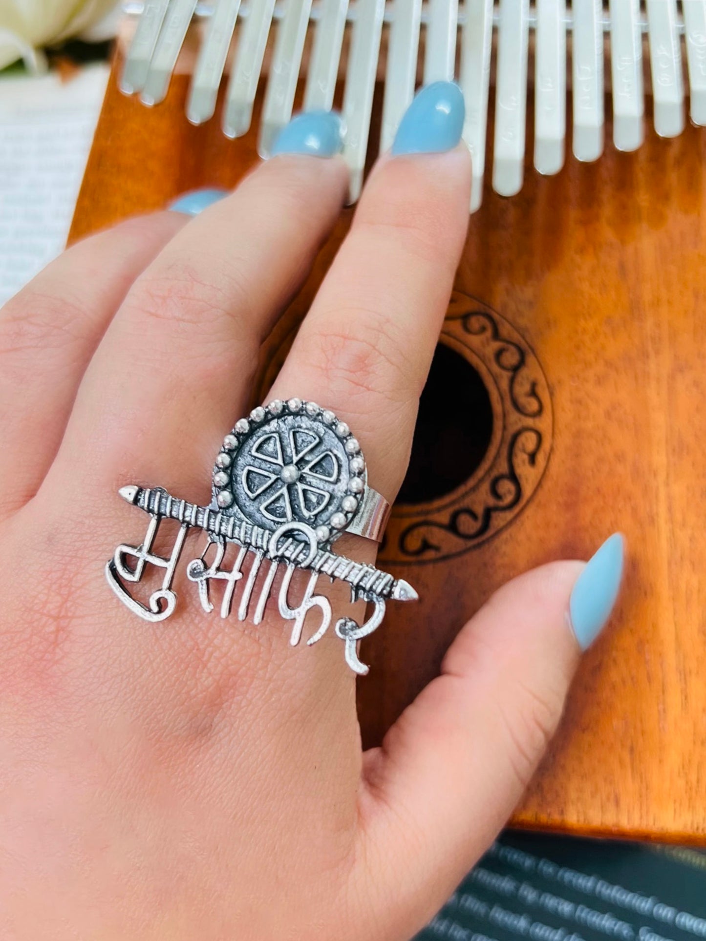 Musafir German Silver Adustable Free Size Finger Ring