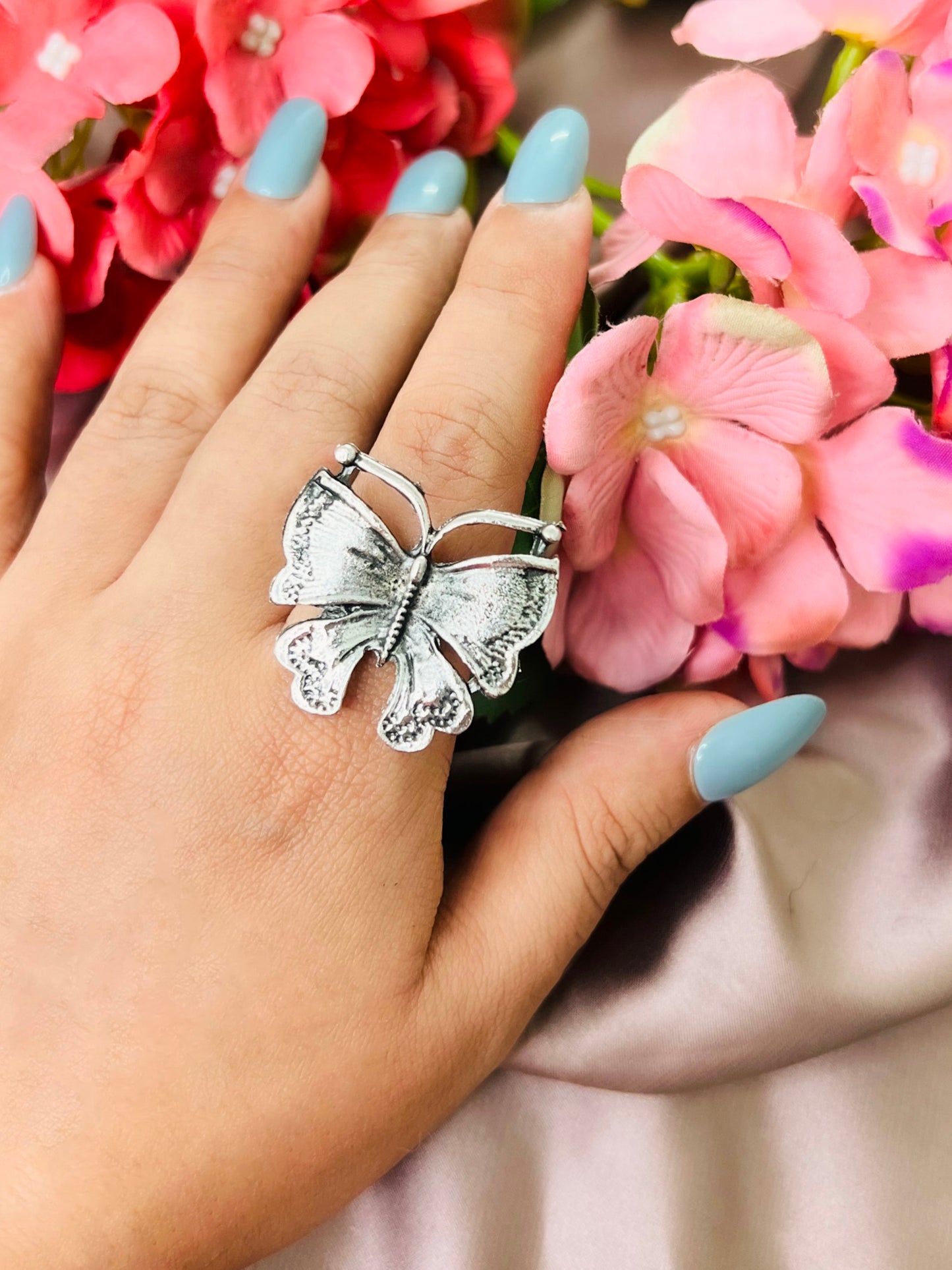German SIlver Butterfly Finger Ring Free Size and Adjustable