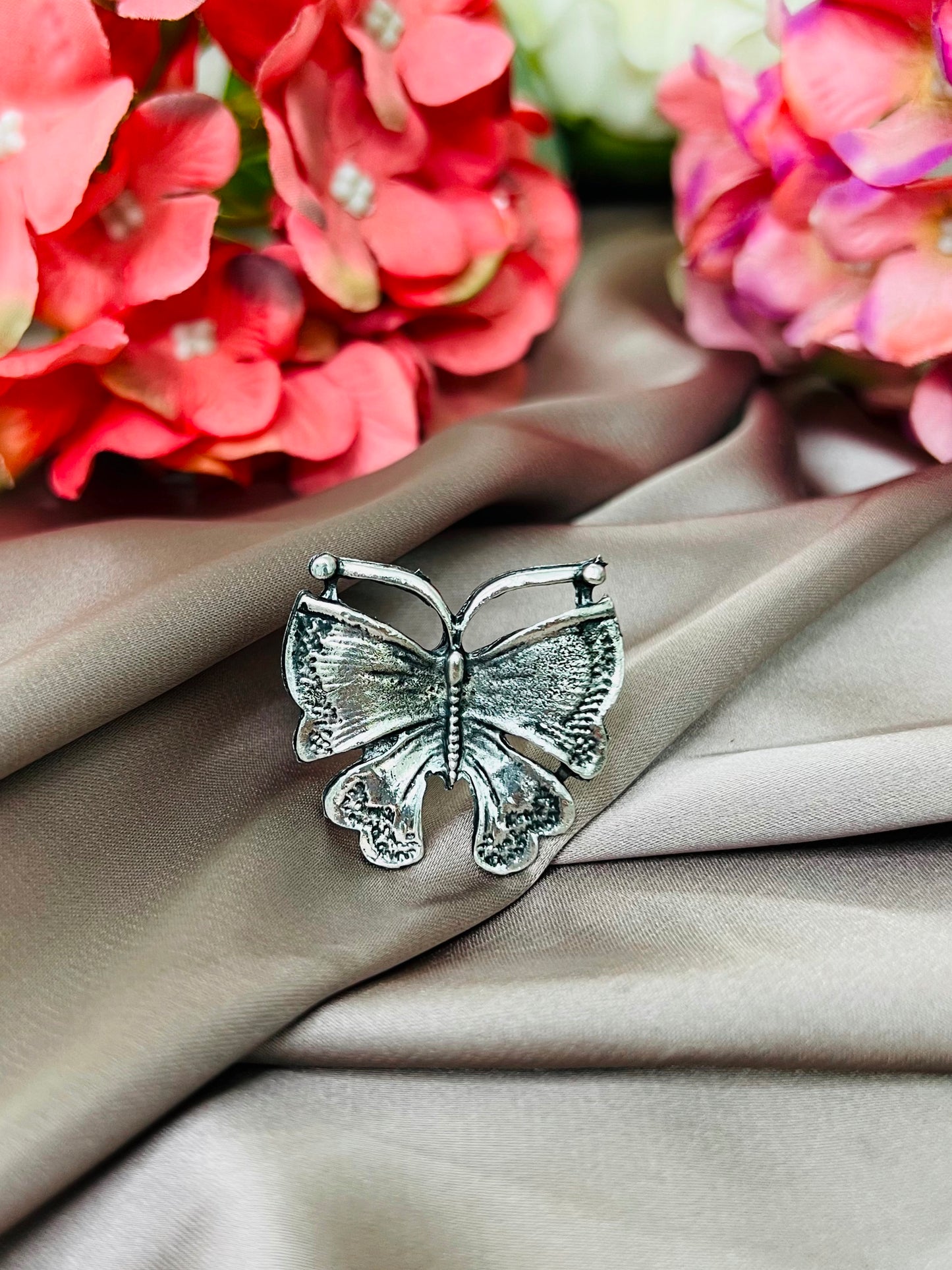 German SIlver Butterfly Finger Ring Free Size and Adjustable