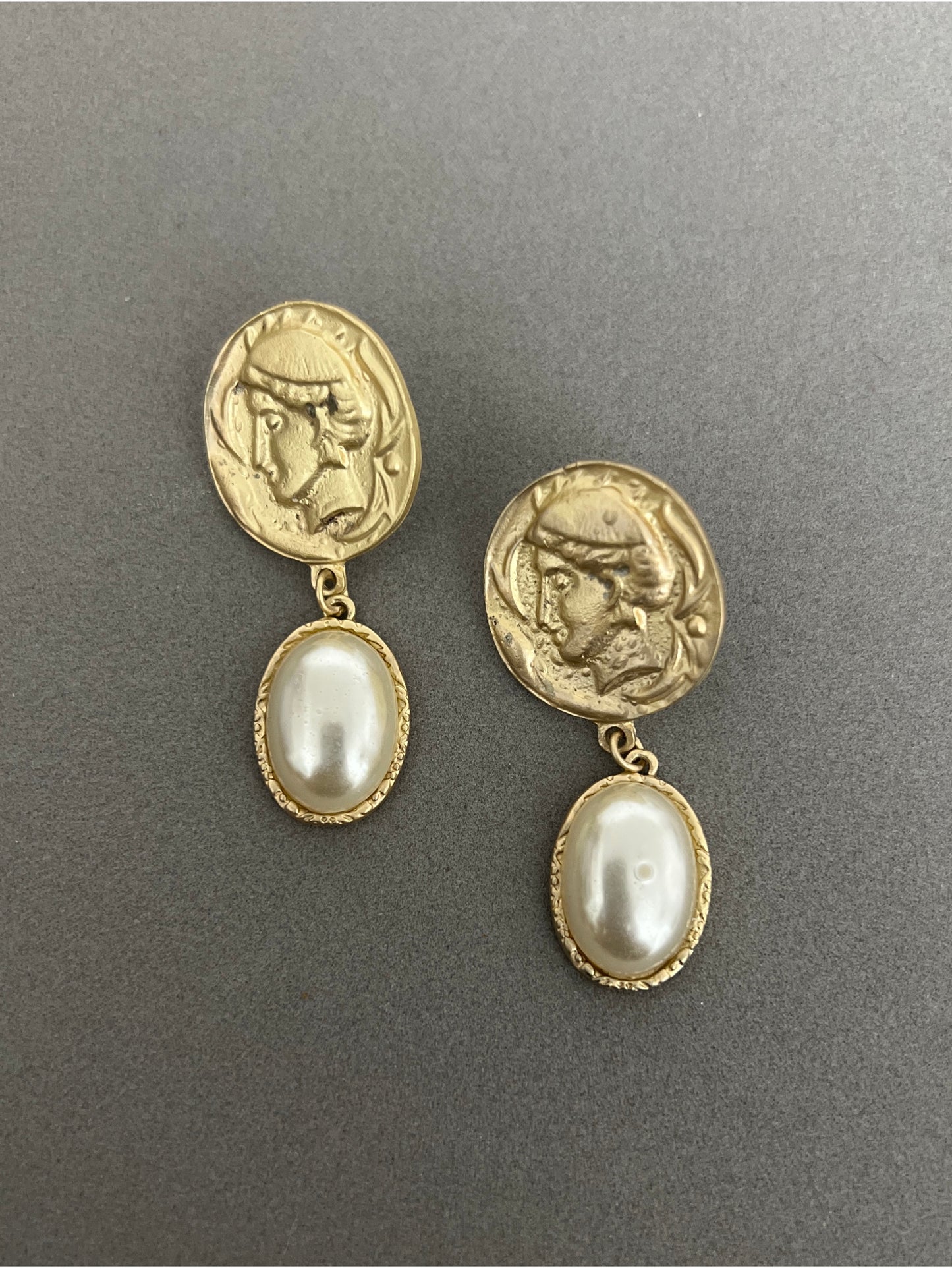 Golden Greek Goddess Pearl Drop Contemporary Earrings
