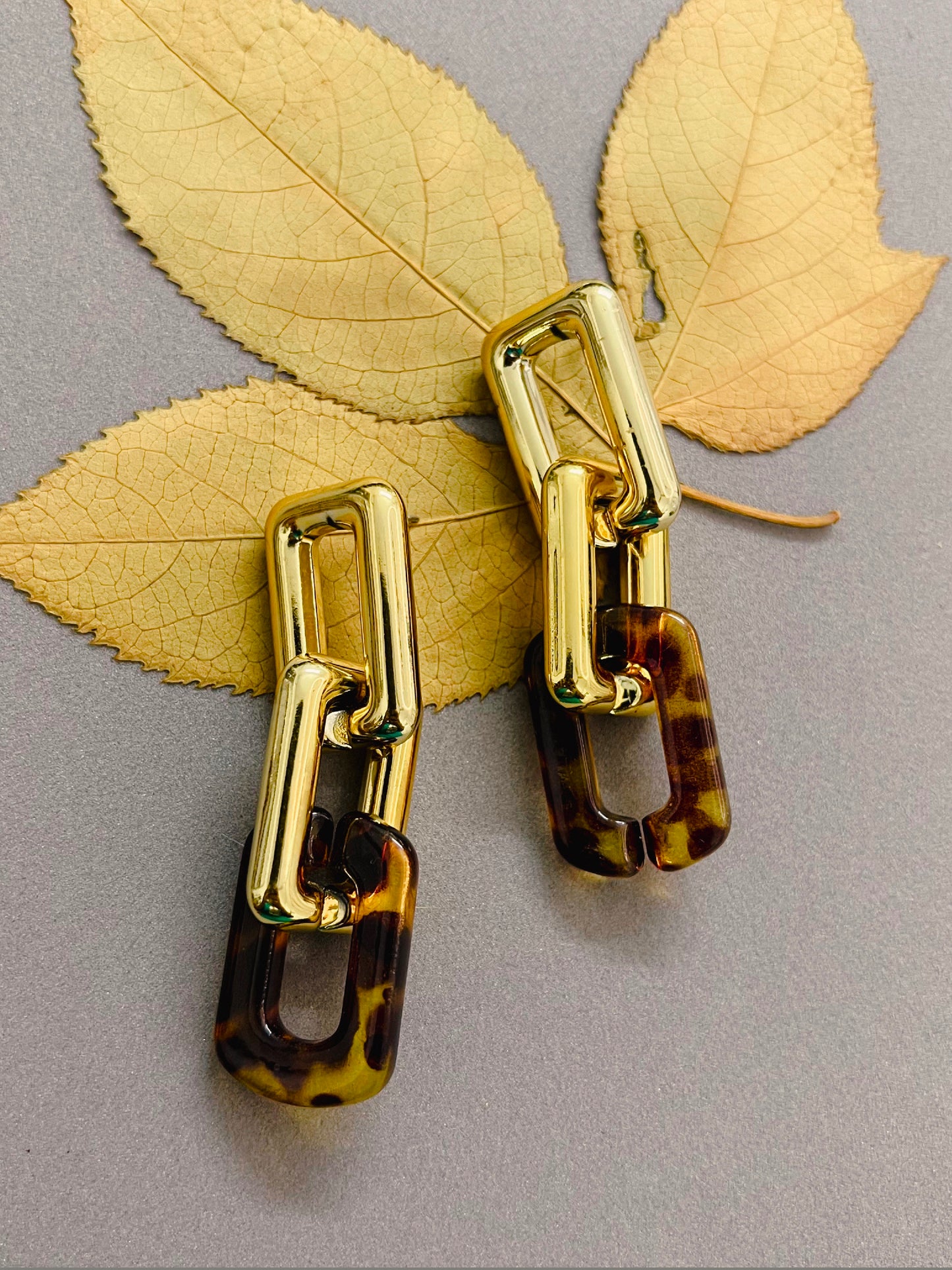 Golden Chain Tortoise Shell Statement Earrings
