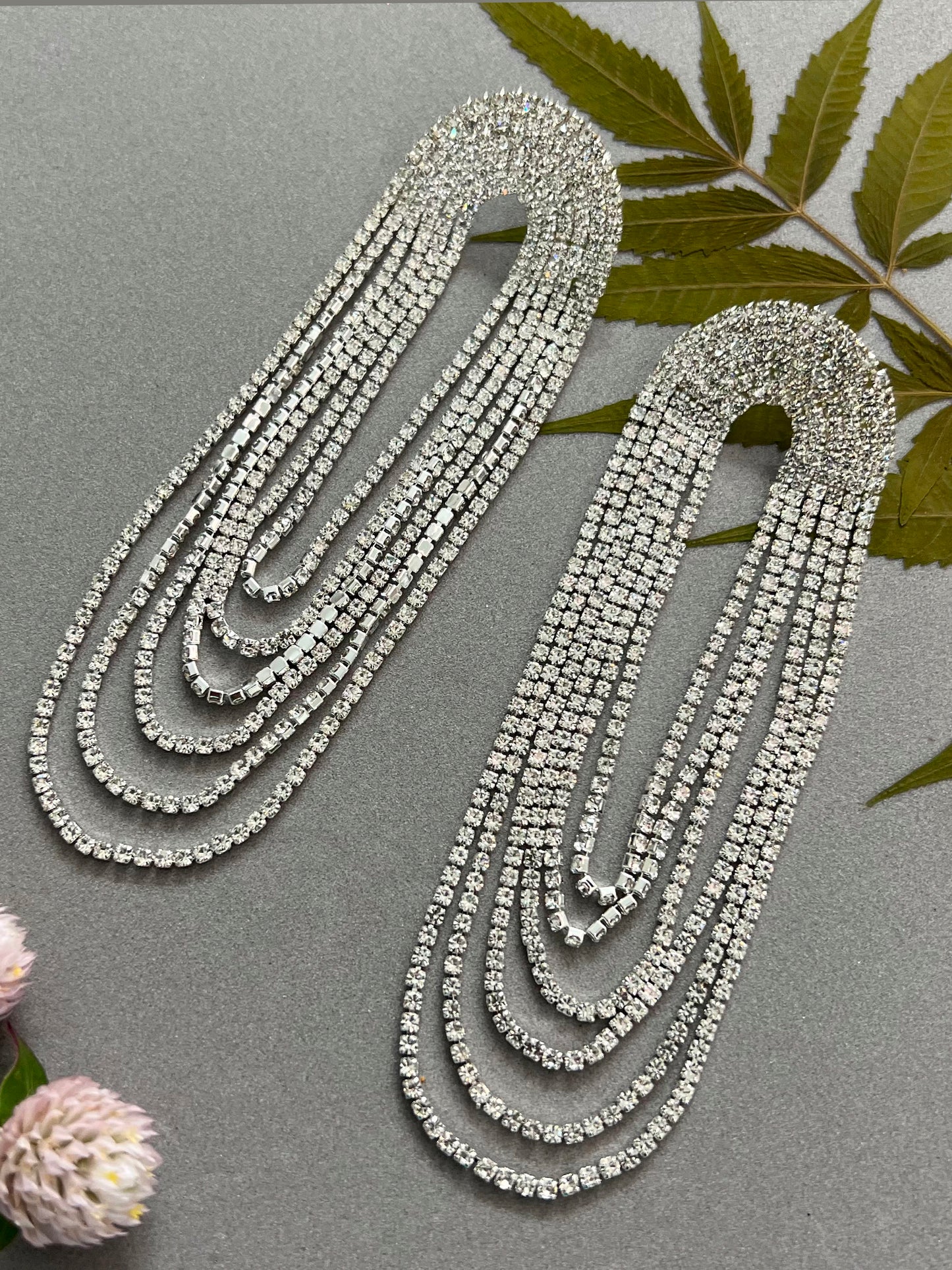 Silver Long Rheinstone Party Wear Earrings for Elegant Classy Glamorous Look Women