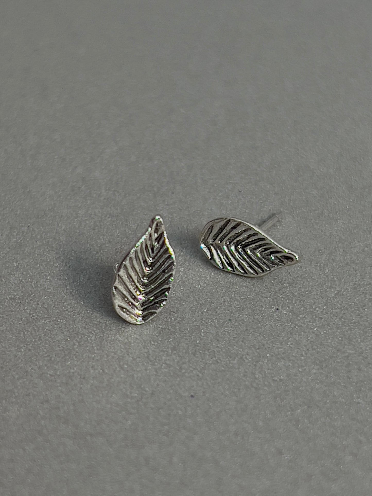 Minimal German Silver Leaf Stud Earrings for Kids and Women