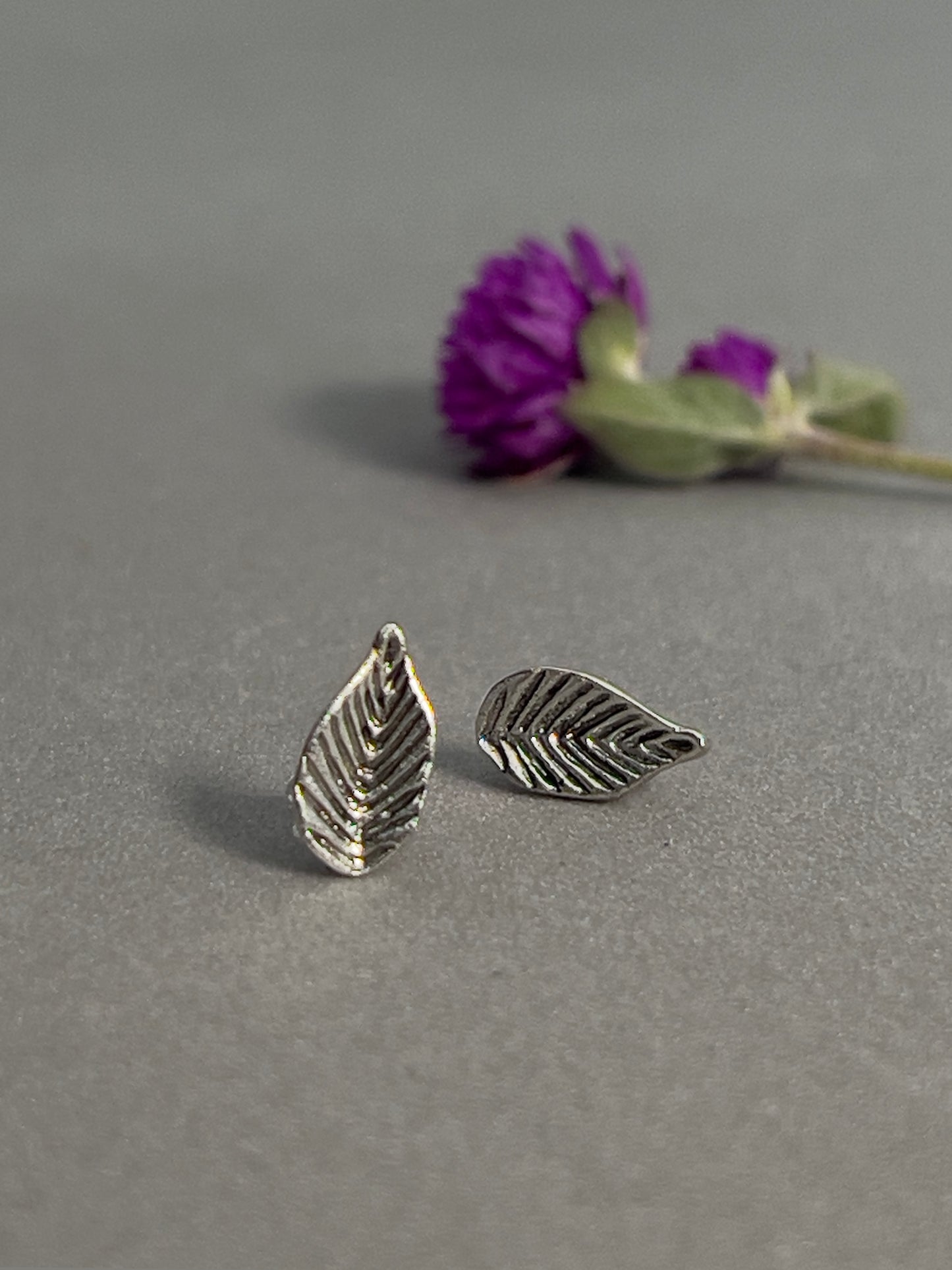 Minimal German Silver Leaf Stud Earrings for Kids and Women