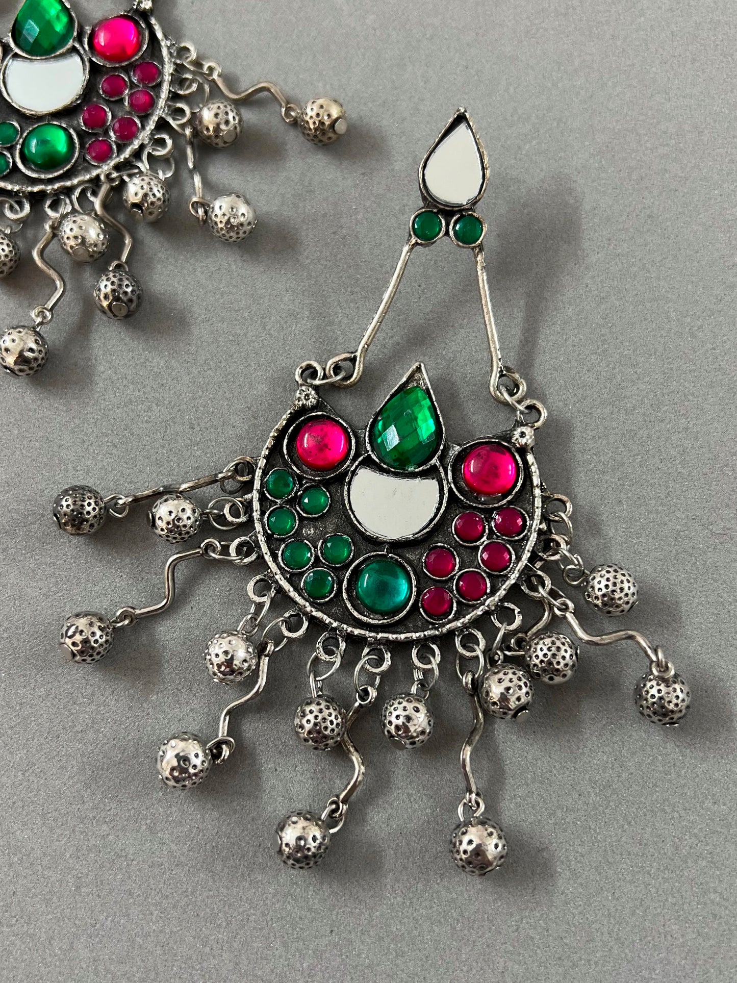 Mirror and Kundan Afghani Oxidised Earrings