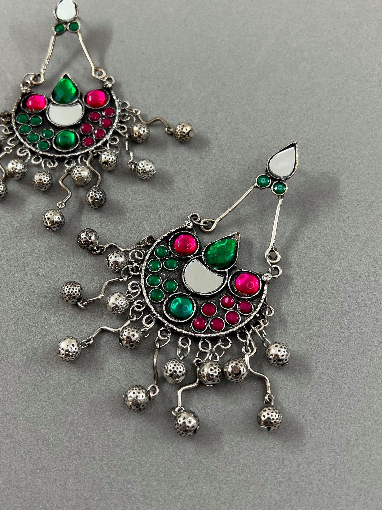 Mirror and Kundan Afghani Oxidised Earrings