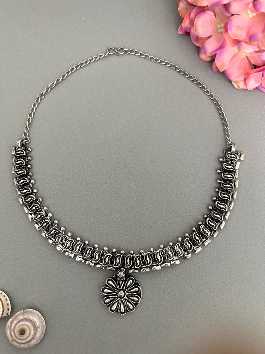 Antique Oxidised German Silver Necklace Boho Afghan Tribal Necklace
