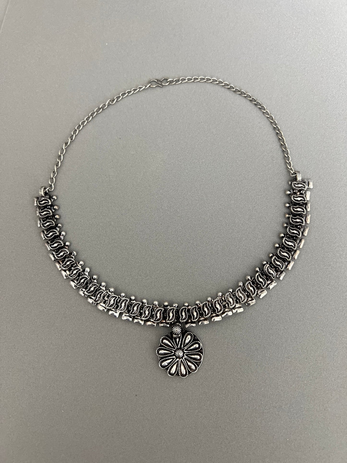 Antique Oxidised German Silver Necklace Boho Afghan Tribal Necklace
