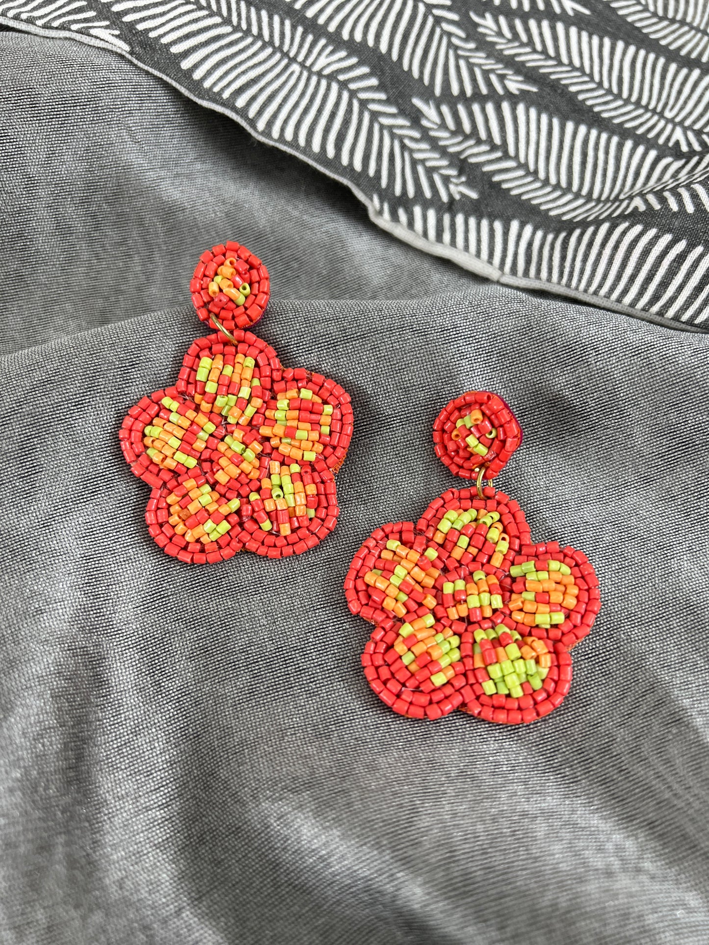 Handmade Beaded Orange Cosmos Flower Earrings