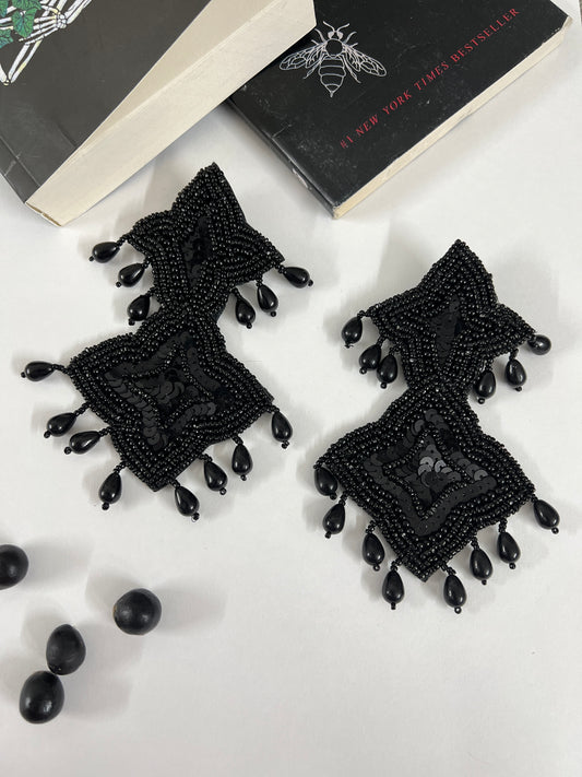 Black Beaded Handcrafted Bohemain Earrings