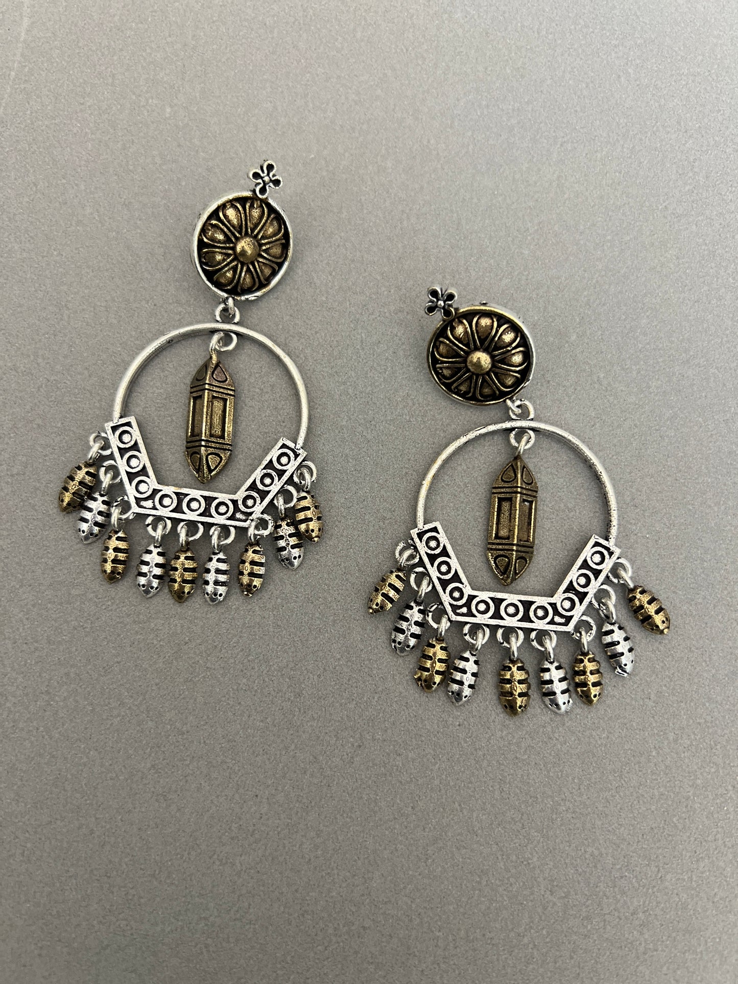 Silver Replica Dual Tone Chandelier drop Earrings