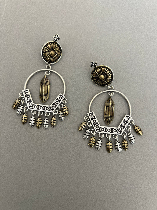 Silver Replica Dual Tone Chandelier drop Earrings