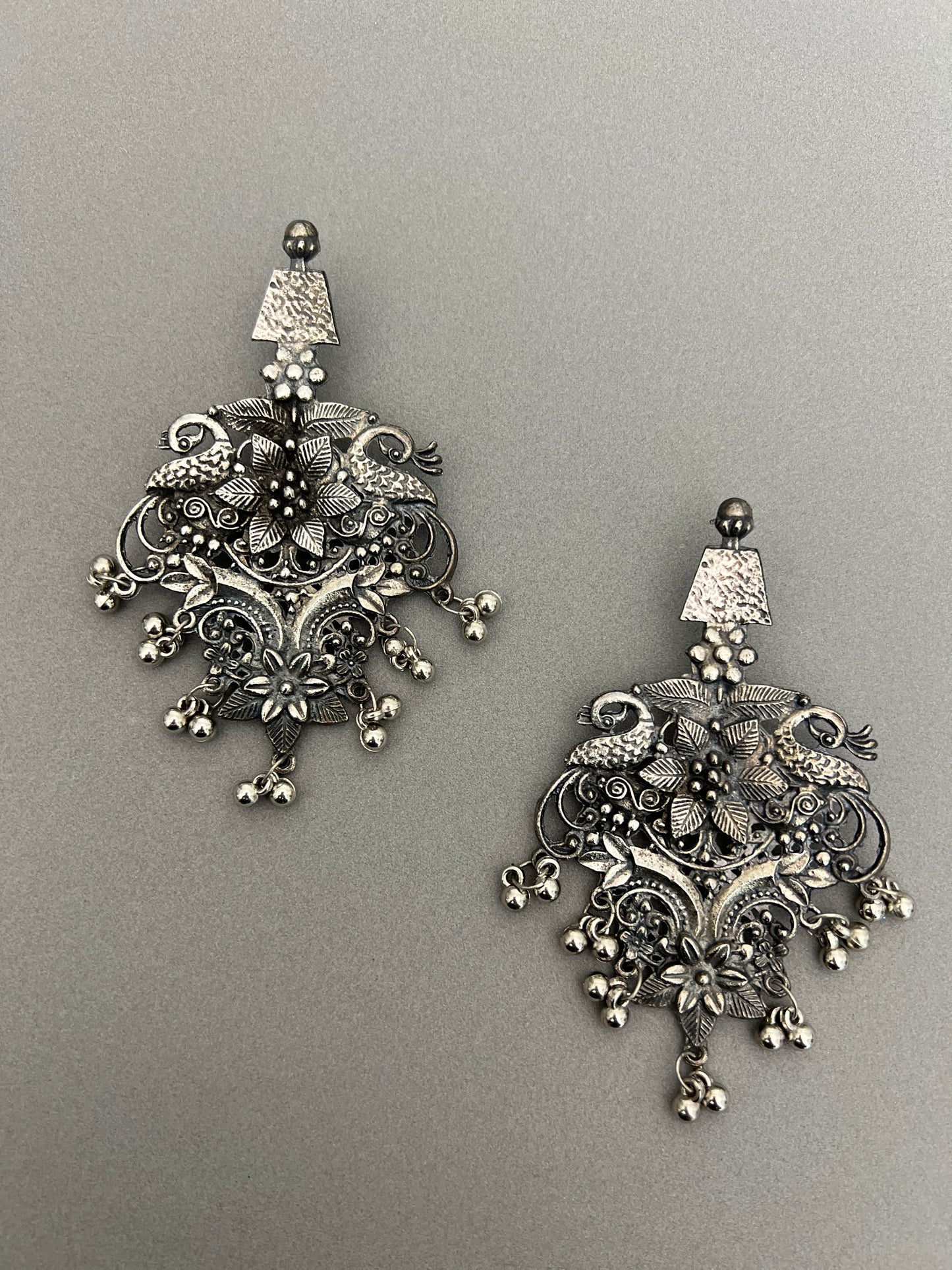 Oxidised German SIlver Peacock  Earrings