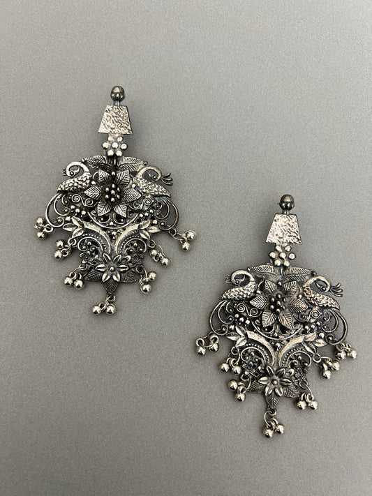 Oxidised German SIlver Peacock  Earrings