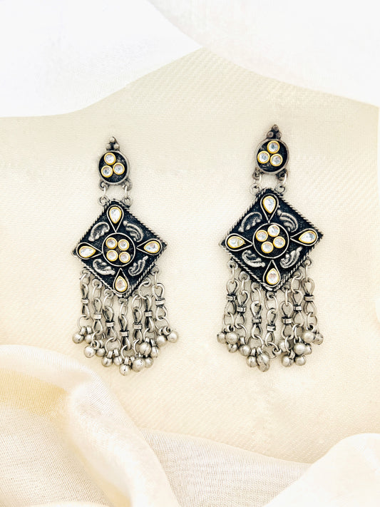 Oxidised German Silver Ghungroo Boho Ethnic Chandelier Earrings