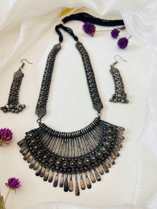 Antique Finish Tribal  Necklace Earrings Set for Women Black Finish