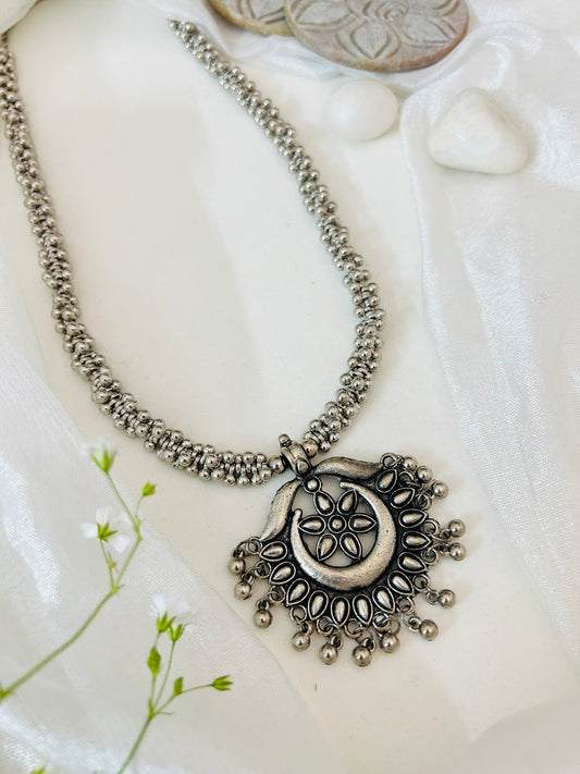 Oxidised Silver Floral Design Necklace for Women