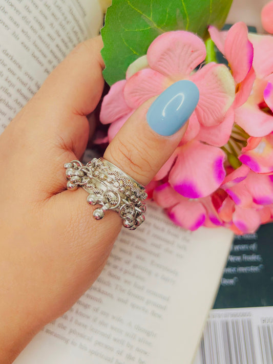 Bold  Boho  Ethnic Ghungroo Adjustable Finger Ring for Women | Free Size