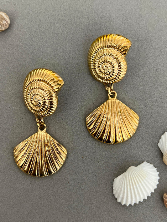 Golden Sea Shell Drop Statement Earrrings