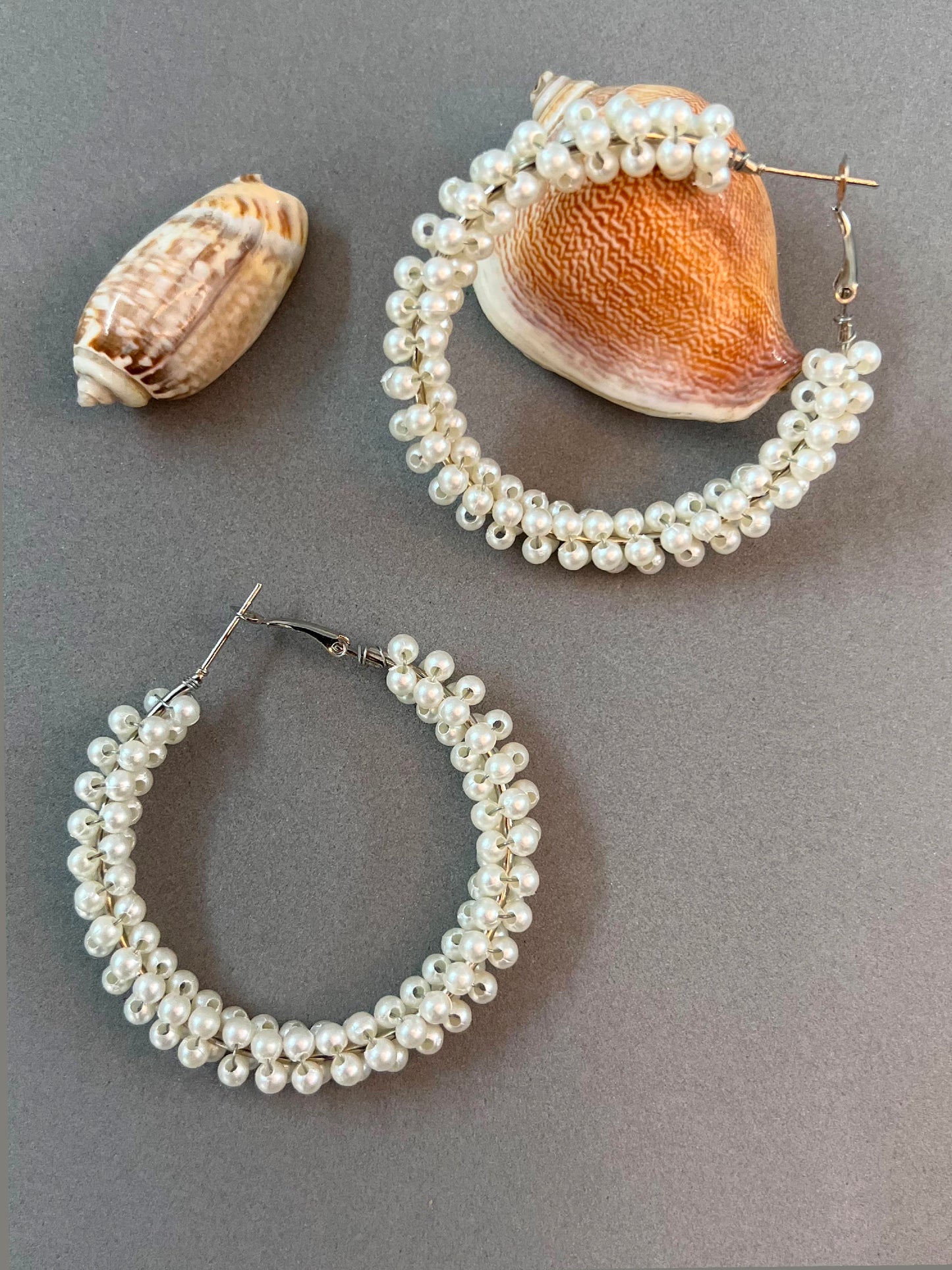 Everyday White Beaded Pearl Hoop Bali Earrings for Women