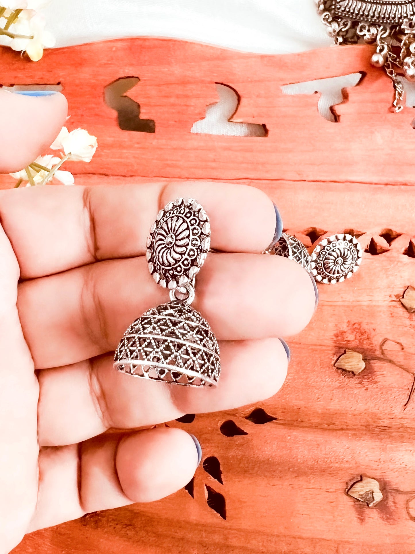 Oxidised Silver Small Ethnic Light Daily Wear Jhumkas for Women