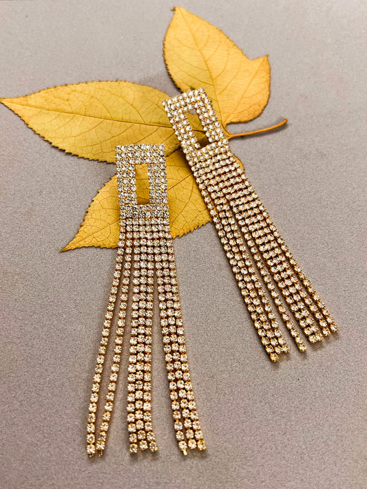Classy and Stylish Golden Rhinestone Party Wear Earrings for Women