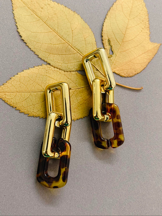 Golden Chain Tortoise Shell Statement Earrings
