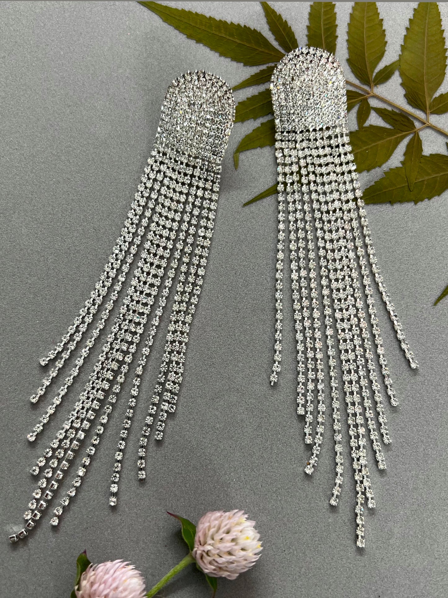 Long Silver Party Wear Elegant Graceful Rheinstone Dangle Earrings