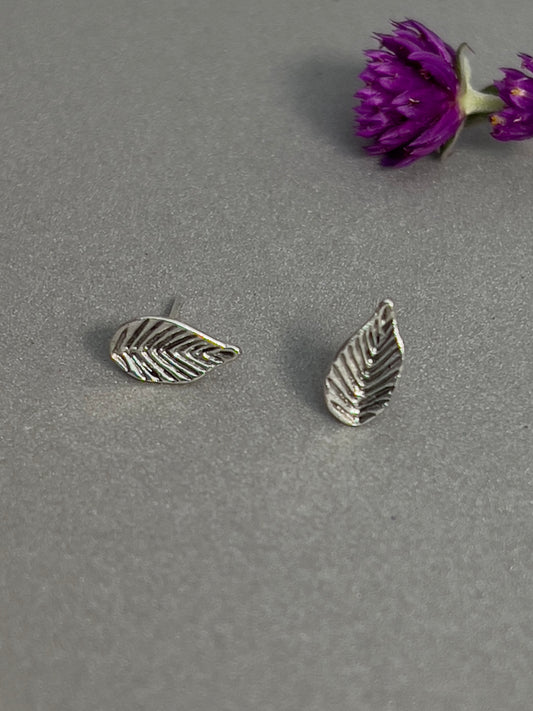 Minimal German Silver Leaf Stud Earrings for Kids and Women