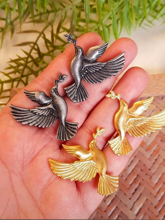 Elegant Pigeon Stud Earrings Available in two color variants : Oxidized Silver / Golden